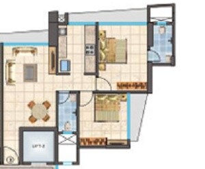 Floor plan of 2 BHK 749 Sq. Ft. Apartment in Lucent Fressia Ranibello, Mumbai