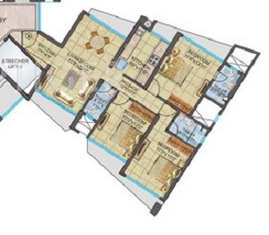 Floor plan of 3 BHK 944 Sq. Ft. Apartment in Lucent Fressia Ranibello, Mumbai