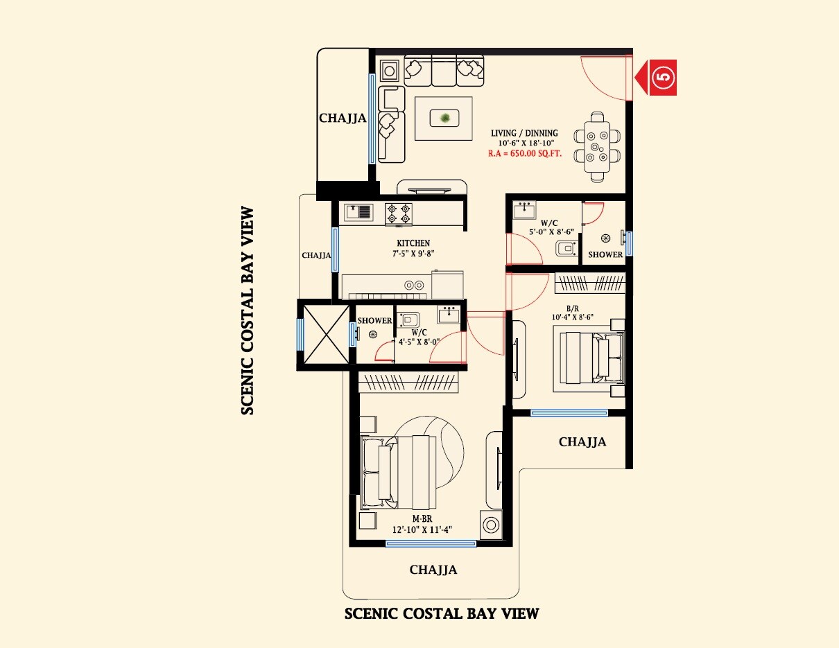 Floor plan of 2 BHK 650 Sq. Ft. Apartment in M4 Cledor, Mumbai