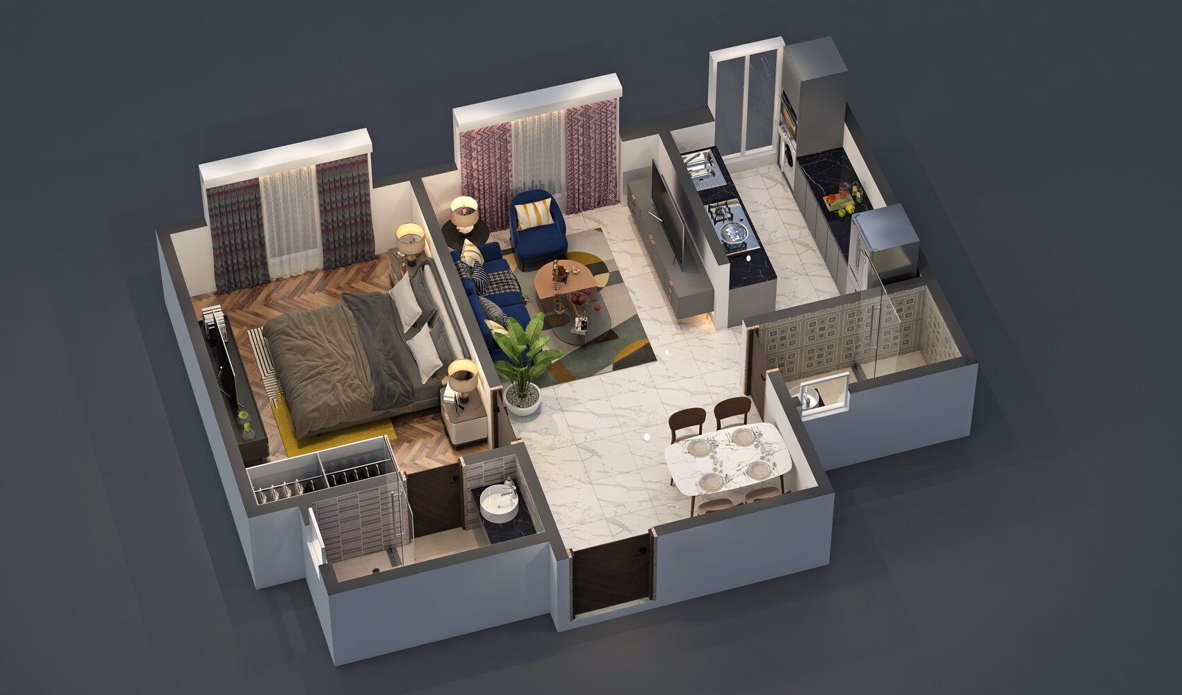 Floor plan of 1 BHK 525 Sq. Ft. Apartment in M4 Ocean View, Mumbai