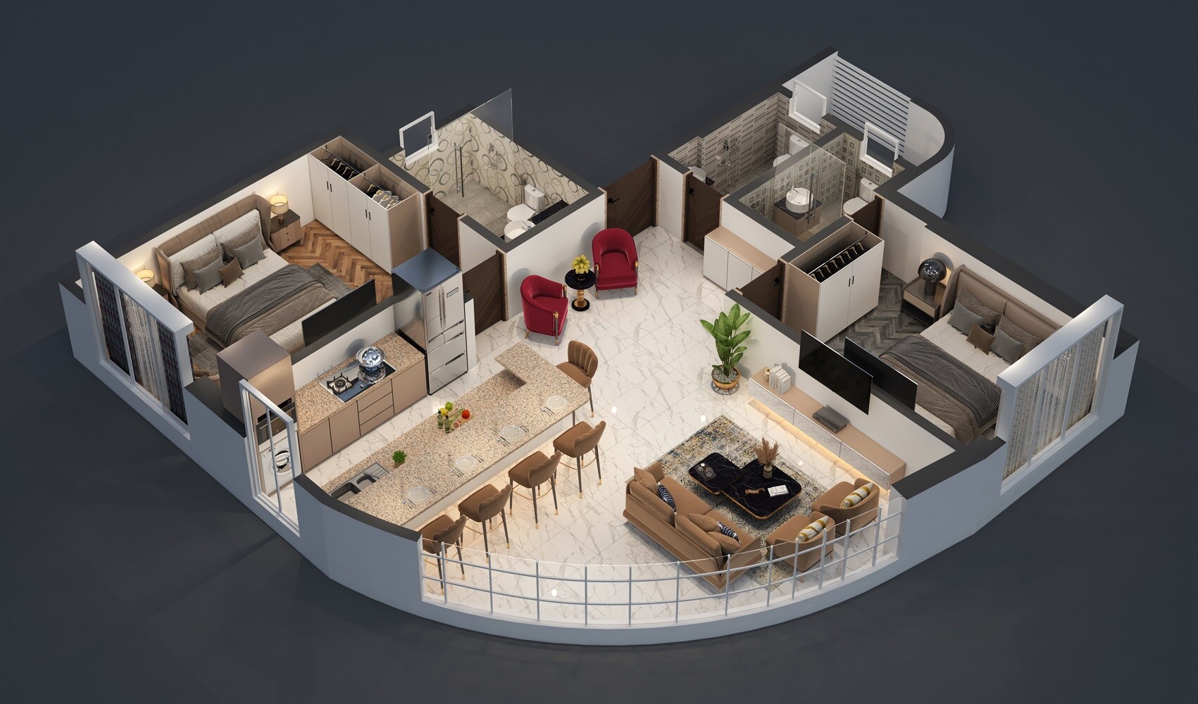 Floor plan of 2 BHK 810 Sq. Ft. Apartment in M4 Ocean View, Mumbai