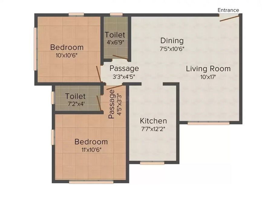 Floor plan of 2 BHK 675 Sq. Ft. Apartment in Maan Shiv Krupa, Mumbai