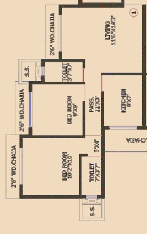 Floor plan of 2 BHK 515 Sq. Ft. Apartment in Madhuban Heights, Mumbai