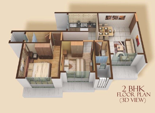 Floor plan of 2 BHK 656 Sq. Ft. Apartment in Madhuban Heights, Mumbai
