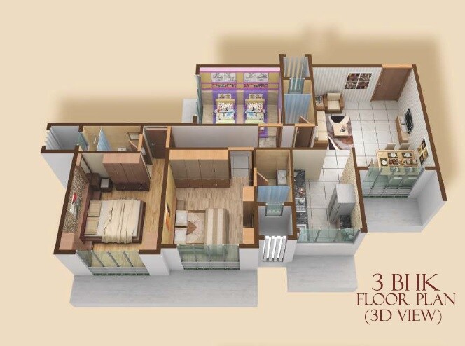 Floor plan of 3 BHK 815 Sq. Ft. Apartment in Madhuban Heights, Mumbai