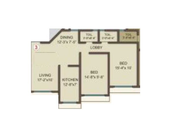 Floor plan of 2 BHK 635 Sq. Ft. Apartment in Mahadev Samarth Garden, Mumbai