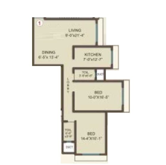 Floor plan of 2 BHK 813 Sq. Ft. Apartment in Mahadev Samarth Garden, Mumbai