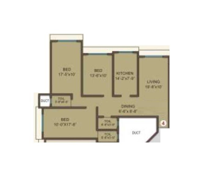 Floor plan of 3 BHK 840 Sq. Ft. Apartment in Mahadev Samarth Garden, Mumbai