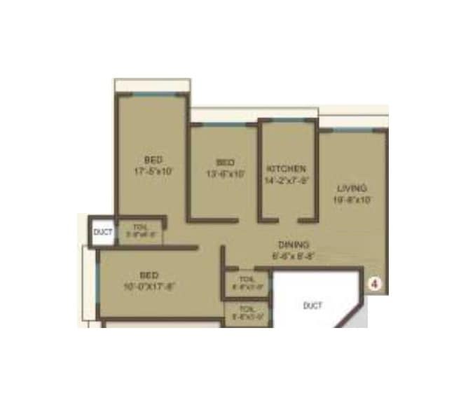 3 BHK 840 Sq. Ft. Apartment