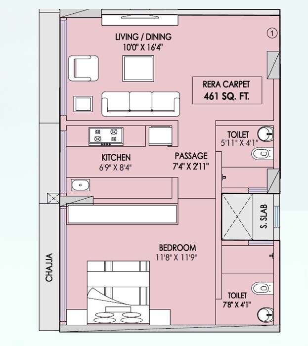 Floor plan of 1 BHK 460 Sq. Ft. Apartment in Mahant Sahyadree, Mumbai