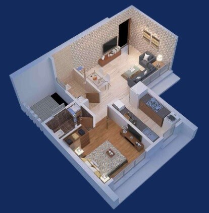 Floor plan of 1 BHK 402 Sq. Ft. Apartment in Mahaveer Solitaire Edge, Mumbai