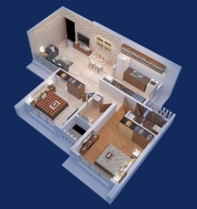 Floor plan of 2 BHK 599 Sq. Ft. Apartment in Mahaveer Solitaire Edge, Mumbai