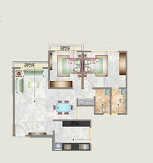 Floor plan of 2 BHK 692 Sq. Ft. Apartment in Mahavir Galaxy, Mumbai