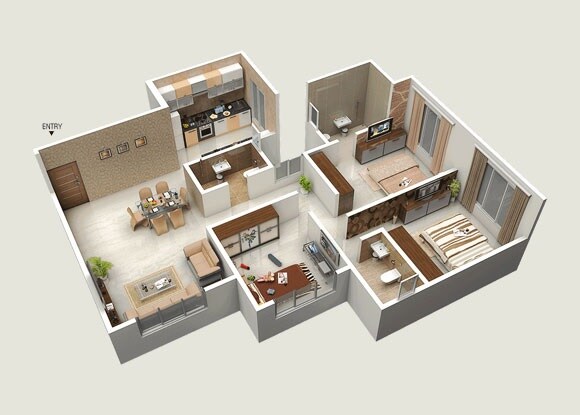 Floor plan of 3 BHK 920 Sq. Ft. Apartment in Mahavir Galaxy, Mumbai