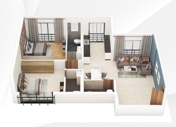 Floor plan of 2 BHK 773 Sq. Ft. Apartment in Mahavir Majesty, Mumbai