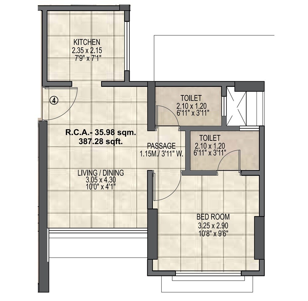 Floor plan of 1 BHK 387 Sq. Ft. Apartment in Mahavir Surylok, Mumbai