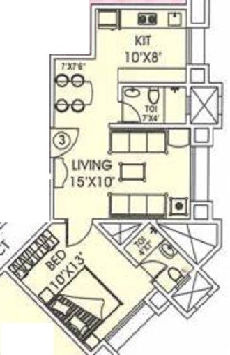 Floor plan of 1 BHK 600 Sq. Ft. Apartment in Mahavir Trinkets C Wing CHS Ltd, Mumbai