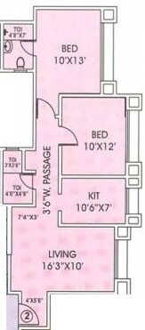 Floor plan of 2 BHK 918 Sq. Ft. Apartment in Mahavir Trinkets C Wing CHS Ltd, Mumbai