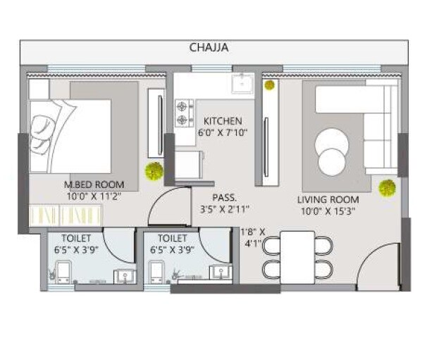 Floor plan of 1 BHK Apartment - 399 sq. ft. in Mahendra Vrishabh Heights, Mumbai