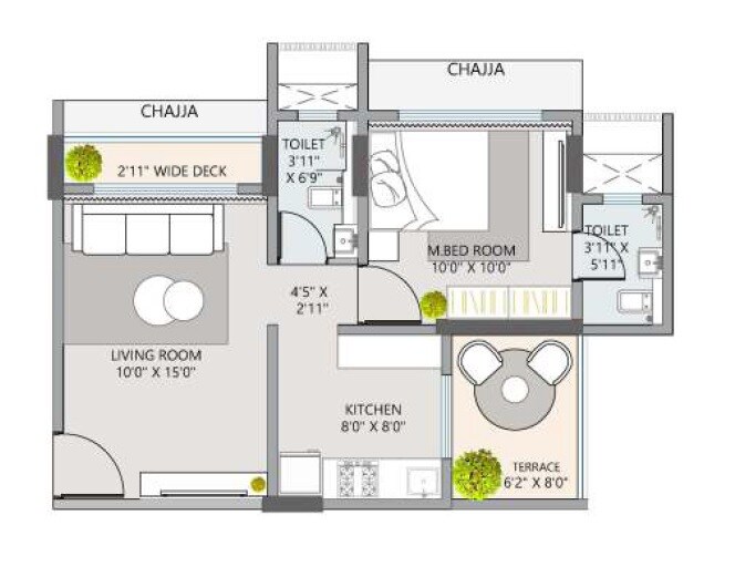 Floor plan of 1 BHK Apartment - 485 sq. ft. in Mahendra Vrishabh Heights, Mumbai