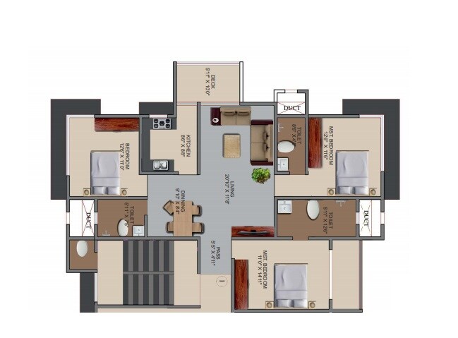 Floor plan of 3 BHK 2200 Sq. Ft. Apartment in Mahesh Ramkrishna, Mumbai
