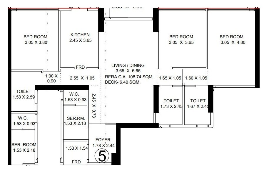 Floor plan of 3 BHK 1169 Sq. Ft. Apartment in Mahindra BeaconHill, Mumbai