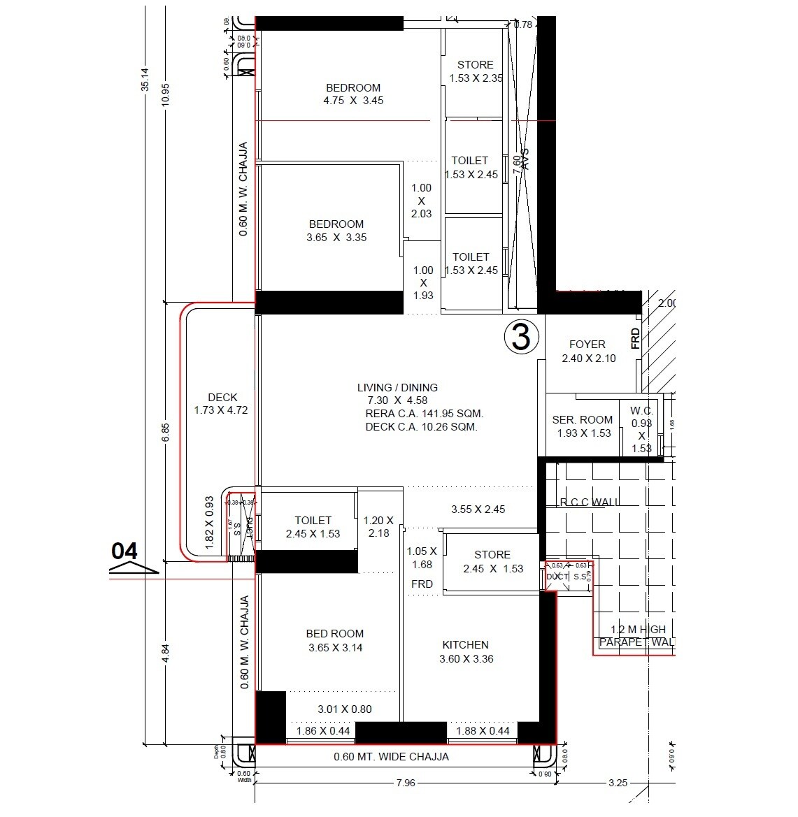 Floor plan of 3 BHK 1528 Sq. Ft. Apartment in Mahindra BeaconHill, Mumbai