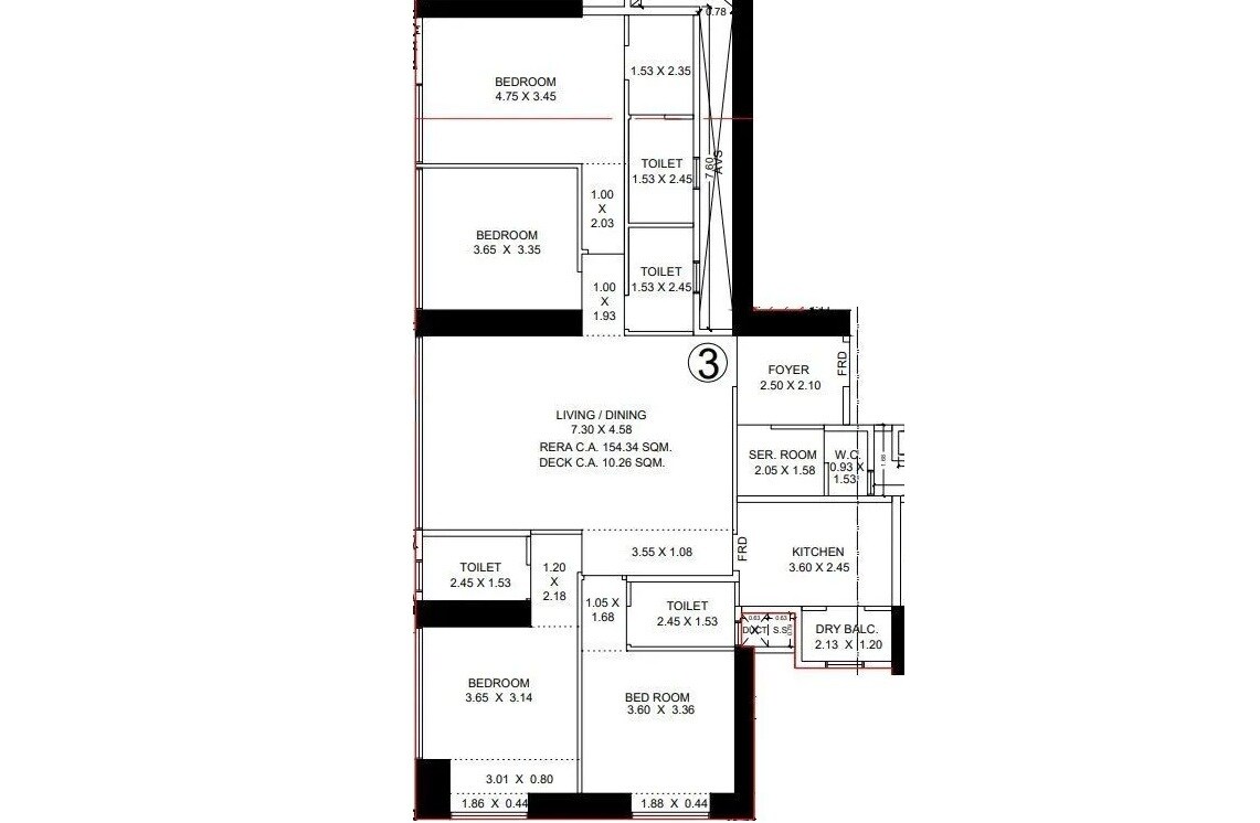 Floor plan of 4 BHK 1661 Sq. Ft. Apartment in Mahindra BeaconHill, Mumbai
