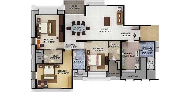 Floor plan of 3 BHK 2050 Sq. Ft. Apartment in Mahindra Eminente, Mumbai