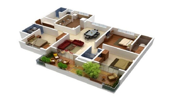 Floor plan of 3 BHK 2100 Sq. Ft. Apartment in Mahindra Lifespaces Belvedere Court, Mumbai