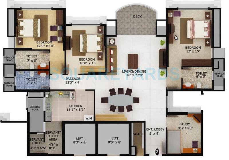 Floor plan of 3 BHK 2316 Sq. Ft. Apartment in Mahindra Lifespaces Eminente Phase 2, Mumbai