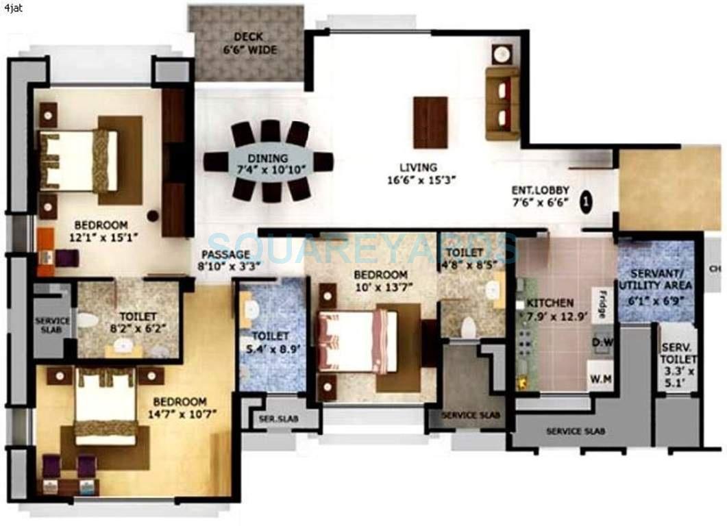 Floor plan of 3 BHK 2050 Sq. Ft. Apartment in Mahindra Lifespaces Eminente Phase 3, Mumbai