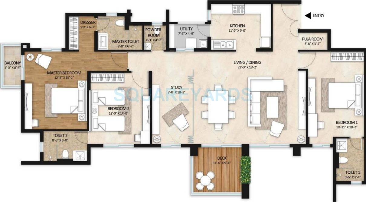 Floor plan of 3 BHK 1600 Sq. Ft. Apartment in Mahindra Lifespaces Gardens, Mumbai