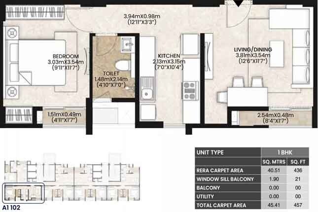 1 BHK 457 Sq. Ft. Apartment