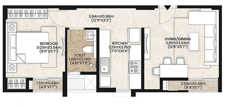 1 BHK 467 Sq. Ft. Apartment