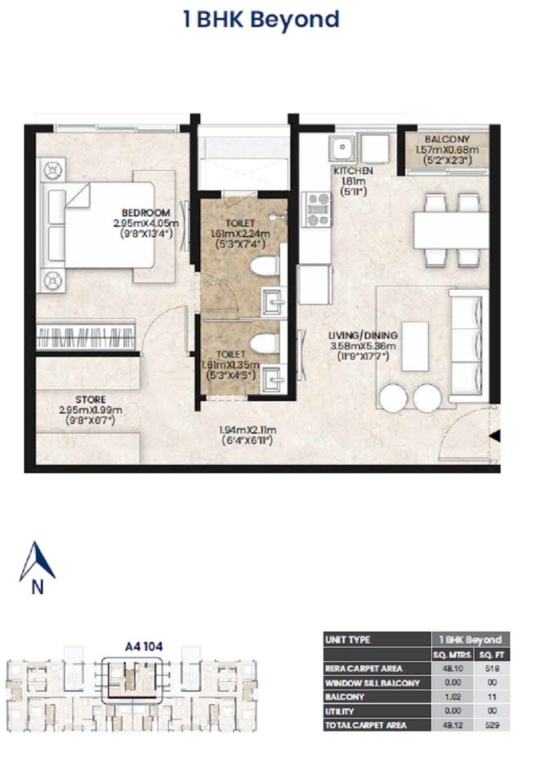 1 BHK 530 Sq. Ft. Apartment