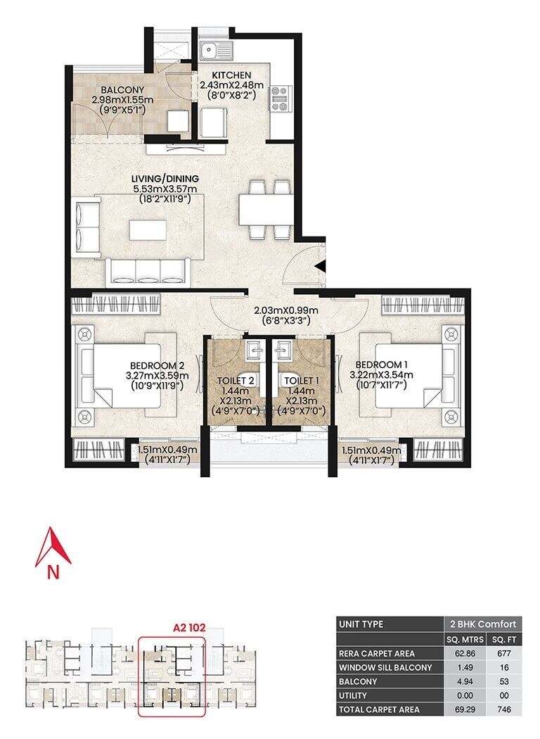 2 BHK 746 Sq. Ft. Apartment