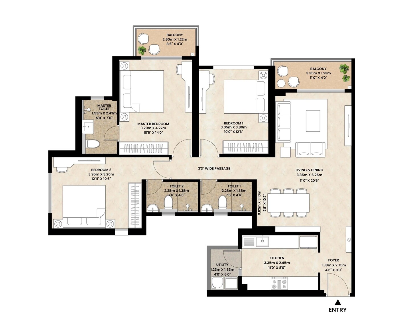 3 BHK 1194 Sq. Ft. Apartment