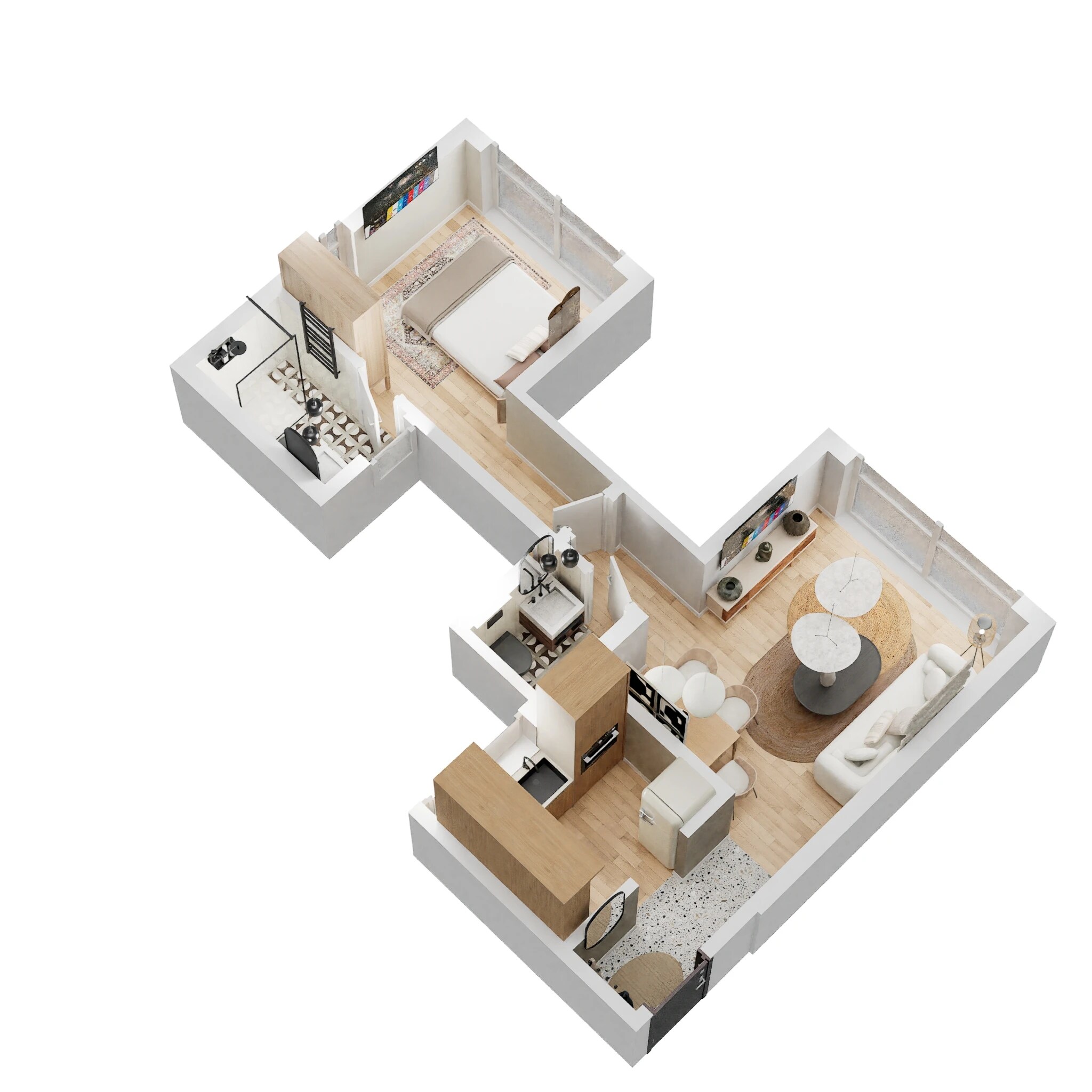 Floor plan of 1 BHK 448 Sq. Ft. Apartment in Mahindra Roots, Mumbai