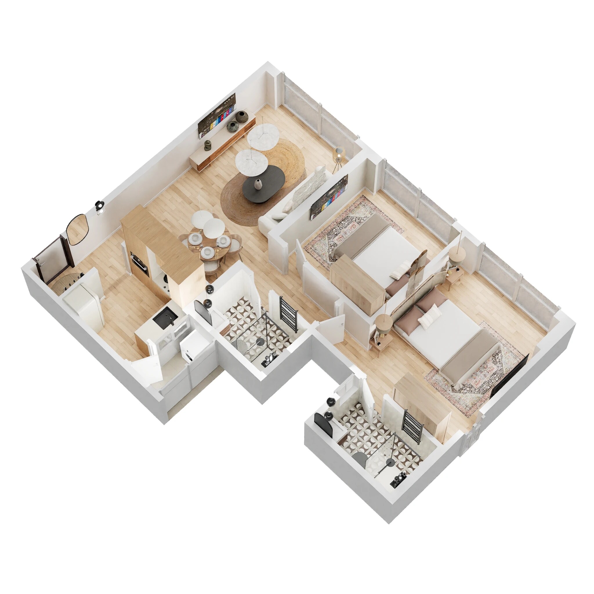 Floor plan of 2 BHK 673 Sq. Ft. Apartment in Mahindra Roots, Mumbai