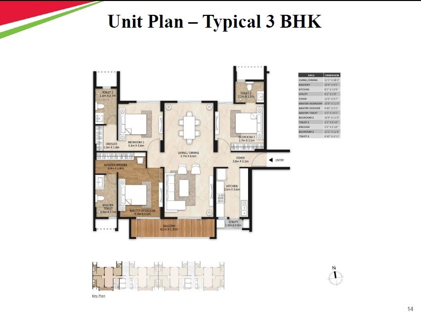Floor plan of 3 BHK 1189 Sq. Ft. Apartment in Mahindra Vivante, Mumbai
