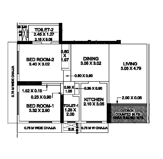 Floor plan of 2 BHK 560 Sq. Ft. Apartment in Maithili Residency, Mumbai