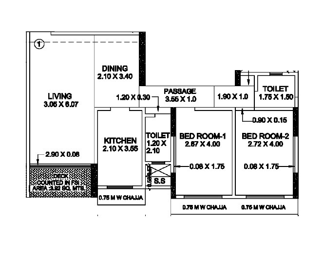 Floor plan of 2 BHK 719 Sq. Ft. Apartment in Maithili Residency, Mumbai