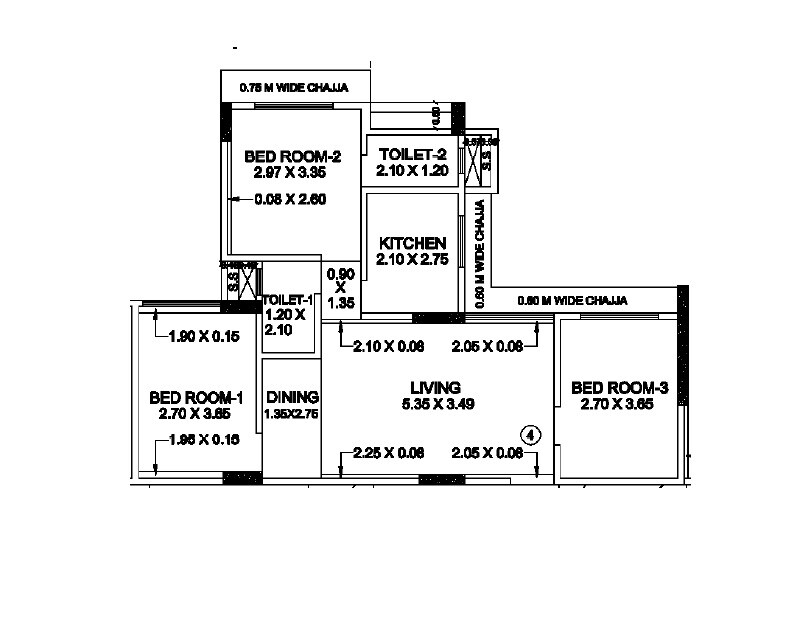 Floor plan of 3 BHK 1093 Sq. Ft. Apartment in Maithili Residency, Mumbai