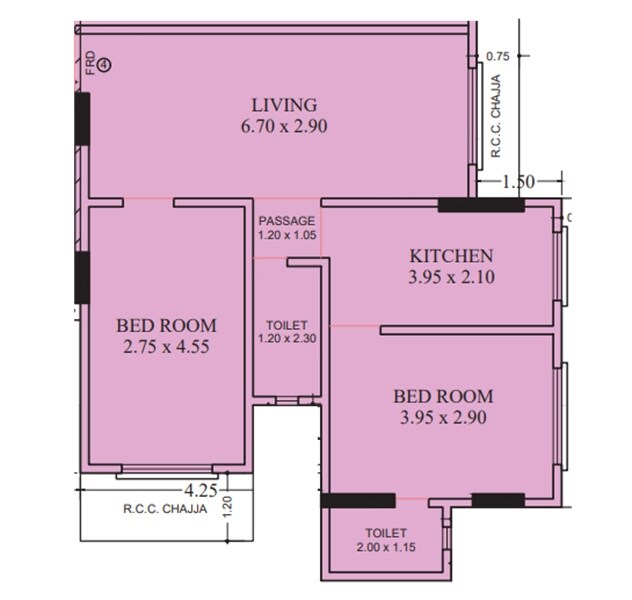 Floor plan of 2 BHK 558 Sq. Ft. Apartment in Maitri And Maitri Jai Swami Krupa, Mumbai
