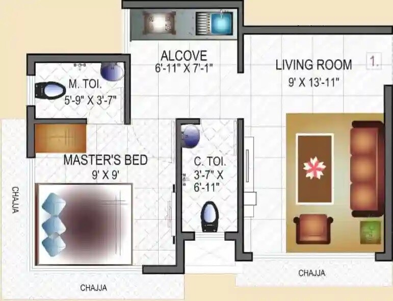 Floor plan of 1 BHK 307 Sq. Ft. Apartment in Maitri Siya Apartments, Mumbai