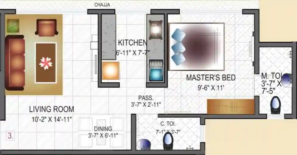 Floor plan of 1 BHK 402 Sq. Ft. Apartment in Maitri Siya Apartments, Mumbai