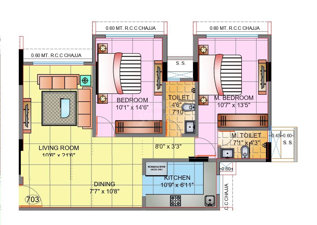 Floor plan of 2 BHK 625 Sq. Ft. Apartment in Majestic Avighna, Mumbai