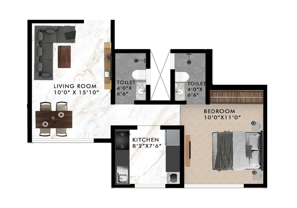 Floor plan of 1 BHK 442 Sq. Ft. Apartment in Majestic Parimal, Mumbai