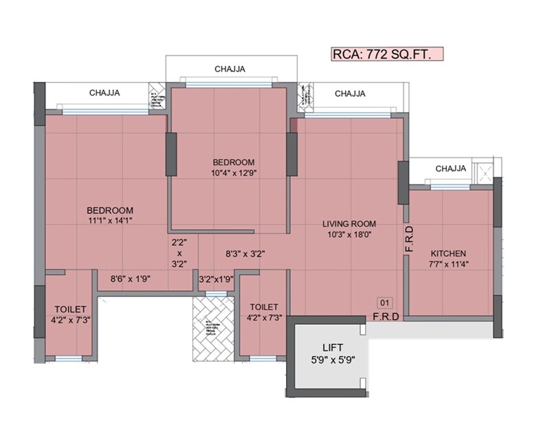 Floor plan of 3 BHK 772 Sq. Ft. Apartment in Majestic Park West, Mumbai